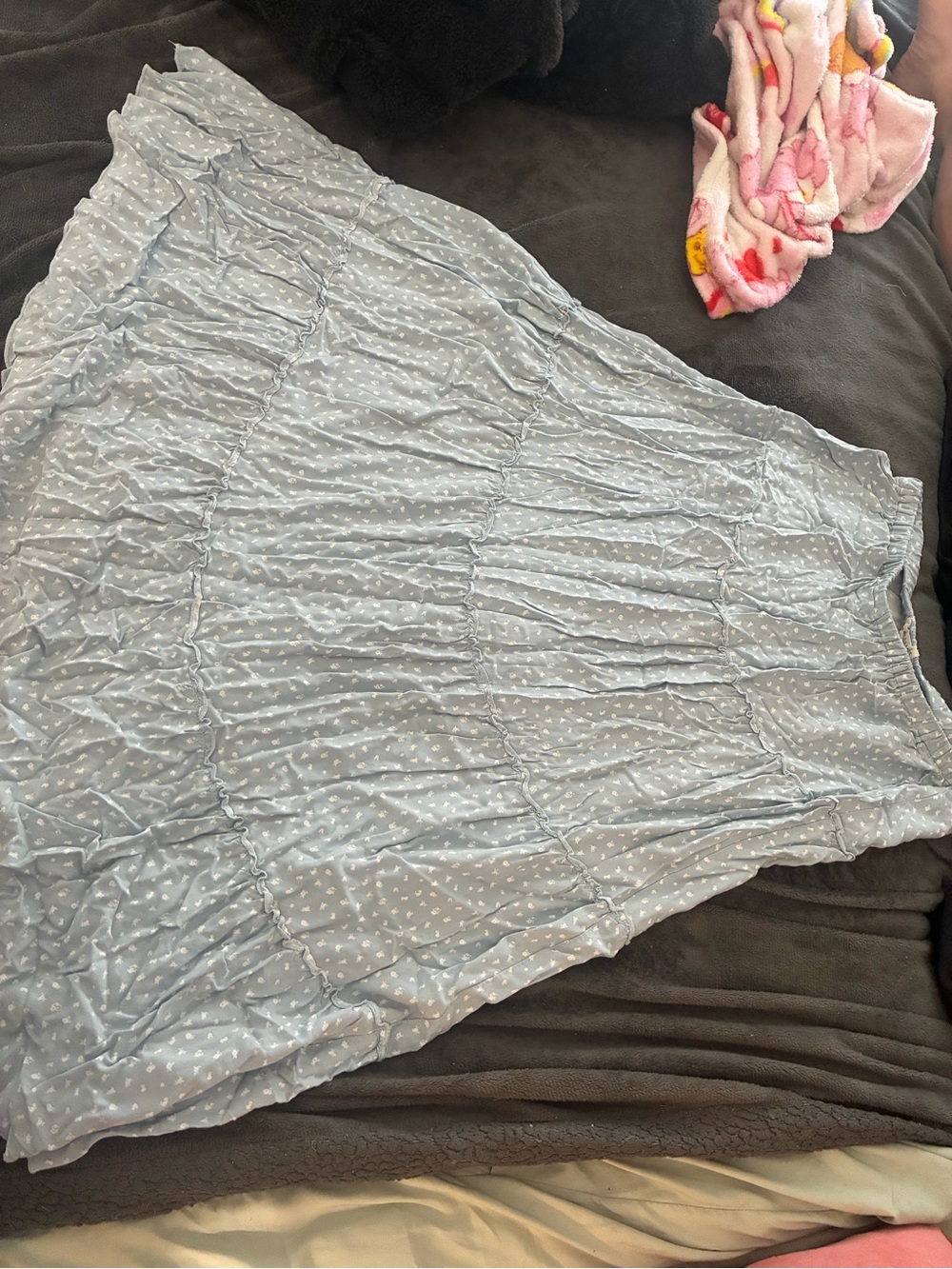 Aeropostale Light Blue Tiered Midi Skirt with Heart Print